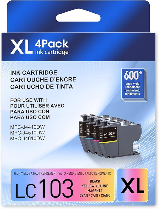 LC103 Ink Cartridges for Brother Printer Compatible for Brother Ink CartridgesLC103 Work with MFC-J870DW MFC-J6920DW MFC-J6520DW MFC-J450DWMFC-J470DW (Black,Cyan,Magenta,Yellow)