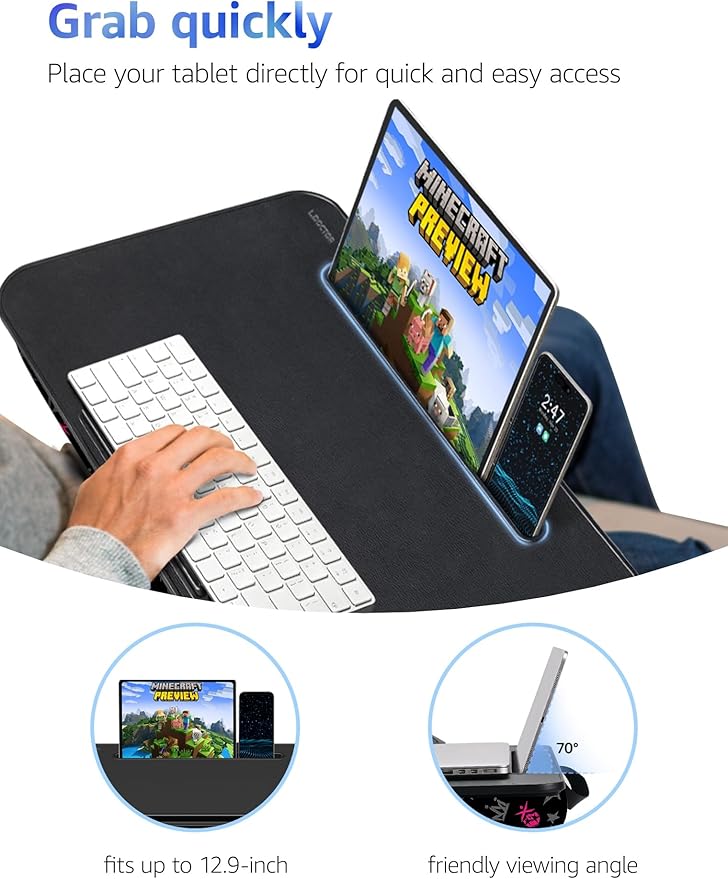 Lap Desk - Portable Laptop Stand & Desk, Fits Up to 17.3 in, Washable Cushion, Built-in Phone Holder & Mouse Pad - Gaming, Eating, Writing, Working on Bed, Couch,Floor - L.DOCTOR(Large, Crown Skull)