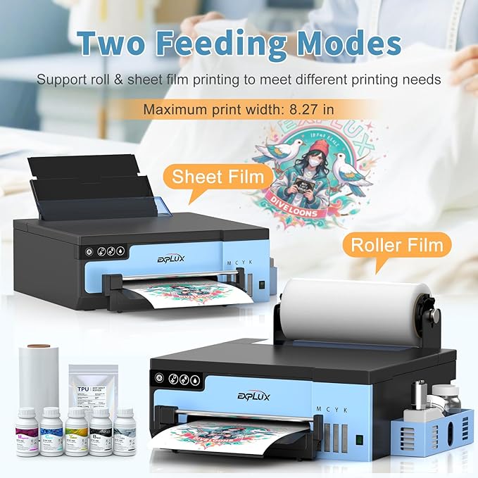 EXPLUX A4 DTF Printer,with XP600 printhead with Anti-Clogging Technology + 200% high Speed Printing,for DIY T-Shirt,Other Textiles,2-Year Ink Included