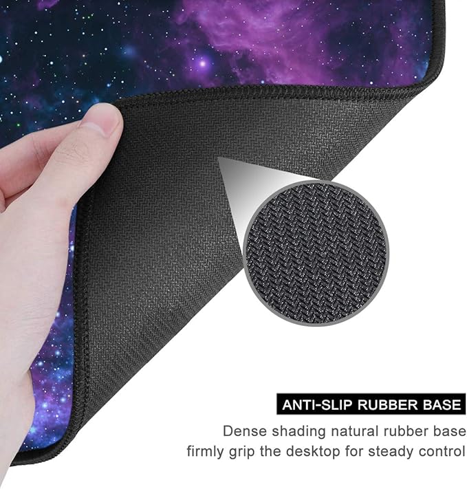 Auhoahsil Mouse Pad, 12 x 10 in Galaxy Theme Computer Mouse Pad for Desk, Premium-Textured Non-Slip Rubber Stitched Edges Waterproof Square Mouse Mat for Gaming Work Wireless Mice, Purple