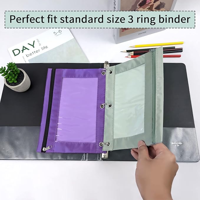 YoeeJob Pencil Pouch for 3 Ring Binder，Zipper Pencil Pouches Bulk，Pencil Case Pouch with Clear Window for Class, School, Office, Purple，24 Packs