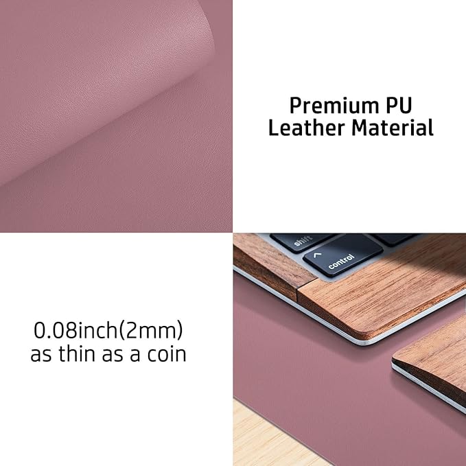 Aothia Leather Desk Pad Protector, Mouse Pad, Office Desk Mat, Non-Slip PU Leather Desk Blotter, Laptop Desk Pad, Waterproof Desk Writing Pad for Office and Home (48"x17", Dark Pink)