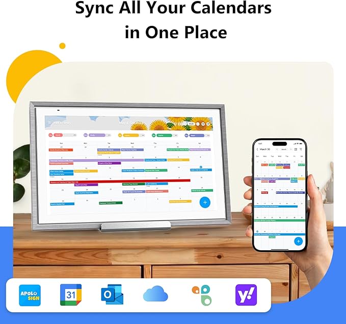 ApoloSign Digital Calendar: 15.6" Wall Planner Electronic Calendar, Smart Touchscreen Interactive Display for Chore Chart, Family Schedules, Supports All Apps via Google Play (Gray Wood, 15.6-inch)