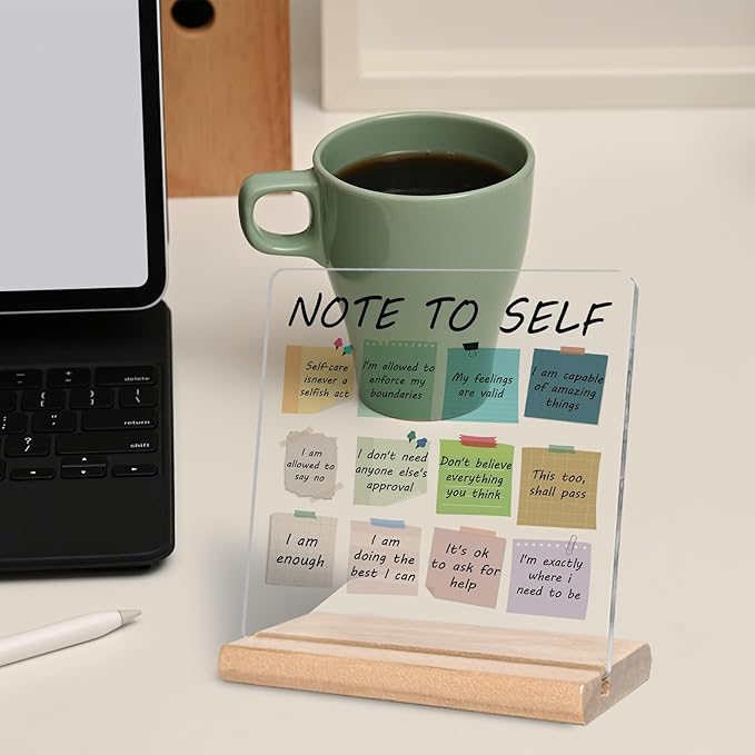 Note to Self Words Motivational Acrylic Decorative Sign, Inspirational Office Gifts for Women, Mental Health Therapy Gifts for Friends, Students, Counselor, Coworker and Boss, Room Decor for Teen Girls