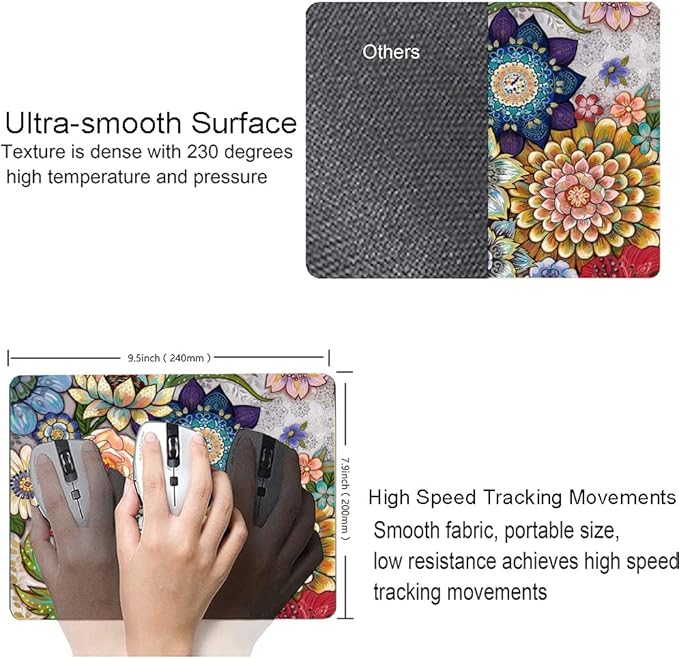 Mouse Pad, Abstract Floral Mouse Pad, Premium-Textured Computer Mouse Mat Square Waterproof Non-Slip Rubber Base Mousepad, Boho Flowers