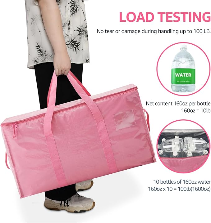 Moving Bags Heavy Duty Extra Large, Moving Boxes, Moving Supplies Essentials, Storage Bins with Lids, Plastic Packing Totes, Storage Bags for Clothes with Handles & Zippers(Pink, 12 Pack)