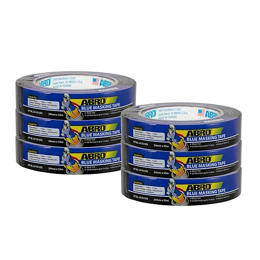 ABRO Blue Painters Tape 1 Inch Wide, 24mm x 55M, All Purpose Blue Tape, Temporary Labeling, Easy Tear, Clean Removal, Masking Tape Colored DIY or Pro - 6 Pack