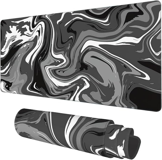Desk Mat, Abstract Black White Ink Liquid Waves Extended Gaming Mouse Pad Large, 35.4"x15.7" Big Mouse Pad with Non-Slip Base and Stitched Edge, Long Computer Keyboard Mouse Mat for Home Office Work