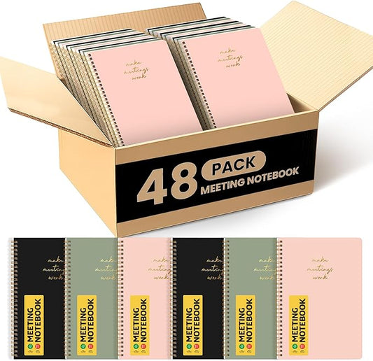 Taja 48 Pack of Meeting Notebook for Work Organization - Work notebook with action items, Meeting Minutes Planner Notebook, Perfect Office Supplies for Men & Women - Multi