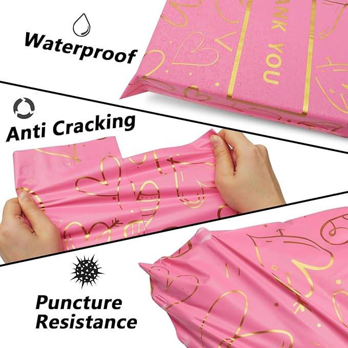 Thank You Poly Mailers 10x13 Inch 25 Pcs - Heart printed Shipping Bags, 2.4mil Thickness, Waterproof and Tear Resistant Mailing Envelopes, Self-Sealing Packaging Bags for Clothing