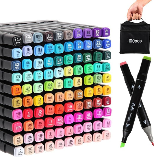 Duet Point Blender Markers for Kids and Adults: Professional Permanent Dual Tips Art Sketching Markers, 100 Colors