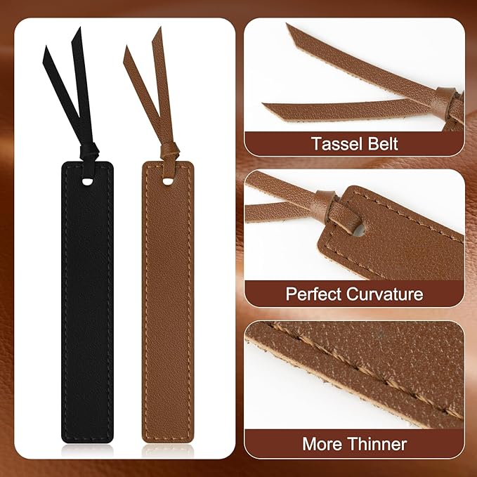 Leather Bookmark, 6 Pcs Classic Style Bookmark for Men, 0.05 Inches Thin Handmade Stitched Book Mark, Page Markers Reading Gifts for Book Lovers and School Students (Dark Retro)