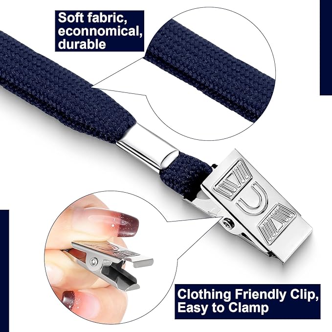 Marspark 100 Sets Clear Name Tags with Lanyard, Lanyards for ID Badges Reusable Strap with ID Holder Plastic Name Badges for Adults Business School Church Conference (Dark Blue)