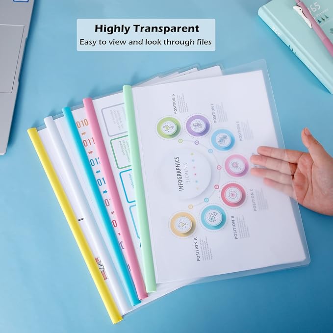 Report Covers with Sliding Bar, Clear Paper Protector Sleeves, 12.2 x 8.5 Inch (10 PCs)