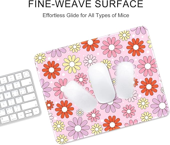 Auhoahsil Mouse Pad, 12 x 10 in Cute Flower Theme Computer Mouse Pad for Desk, Premium-Textured Non-Slip Rubber Stitched Edges Waterproof Square Mouse Mat for Gaming Work Wireless Mice, Pink Purple