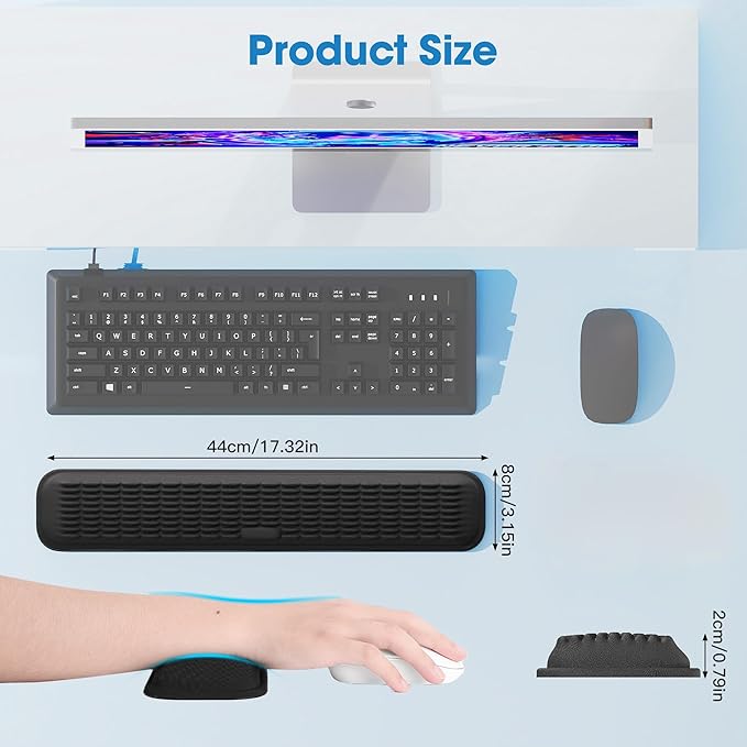 MEKASS Keyboard Wrist Rest, Soft Memory Foam Wrist Support for Keyboard, Keyboard Hand Rest Pad for Wrist Pain Relief, Keyboard Wrist Guard for Long Hours of Work, Gaming, Studying（Classic Black）