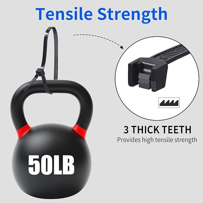 Zip Ties, Heavy Duty Cable and Wire Ties with 50 Ibs Tensile Strength and UV Resistance, for Home, Office, Garden, Workshop, Black (8 Inch, 1000 Pack)