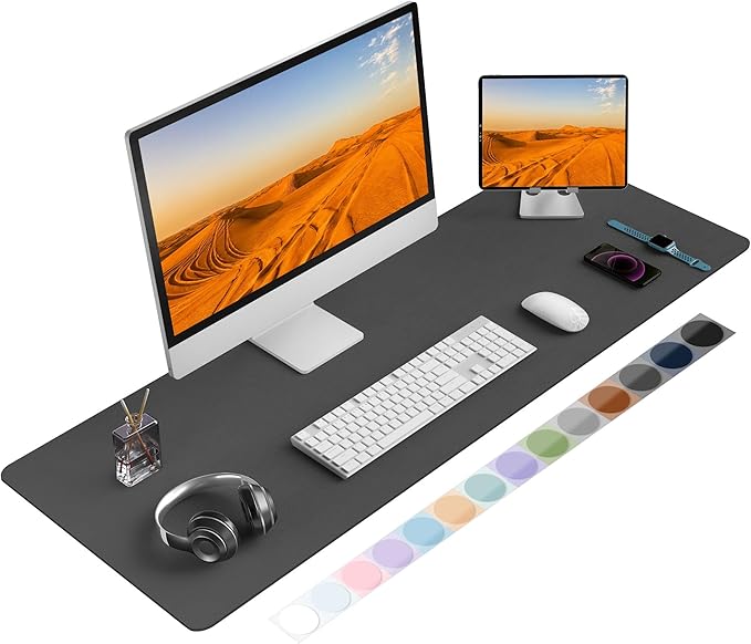 Roslim Leather Desk Pad Protector,Mouse Pad,Non-Slip Computer Mat for Desk,PU Leather Office Desk Mat for Home & Office,Waterproof Laptop Desk Blotter for Keyboard and Mouse,Deep Grey (17''X48'')