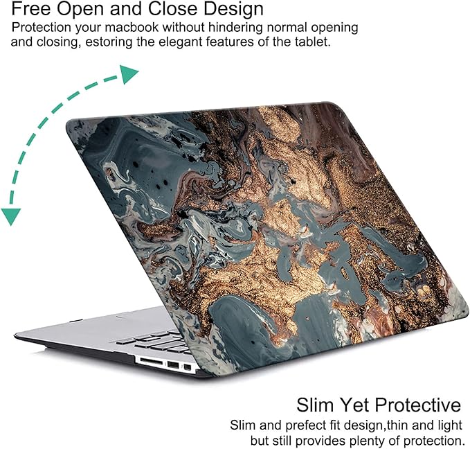 KEROM Compatible with MacBook Air 15 inch Case 2025 2024 2023 M4 M3 M2 A3241 A3114 A2941, Protective Plastic Hard Shell & Keyboard Cover for Mac Air 15 inch Case M4 M3 M2, Has Logo Cutout, Gold Marble