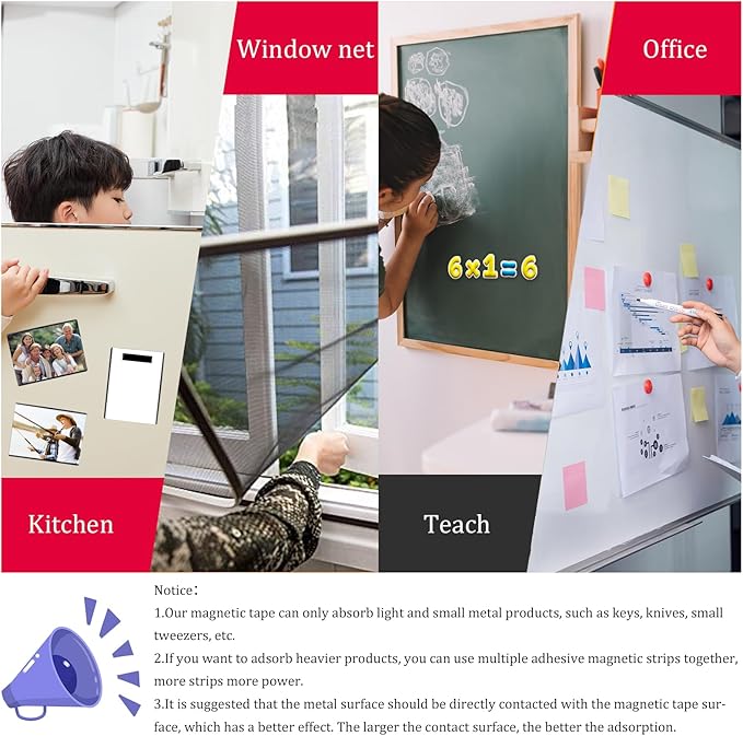 Magnetic Tape Strip Roll with 3M Self Adhesive Backing, (1 in Wide x 20 ft Long) Flexible Sticky Magnet Tape Strips for Kitchen, Garage Whiteboards and Fridge Organization