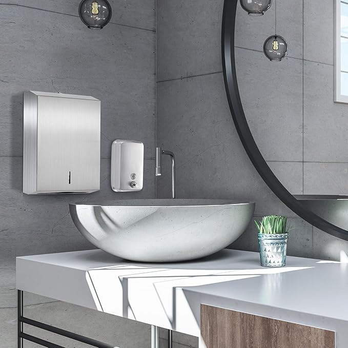 4 Pcs Commercial Sanitary Napkin Receptacle and Paper Towel Dispenser Set Include 1 Wall Mounted Tampon Holder and 1 Stainless Steel Paper Towel Holder (500 ml,Style 2)