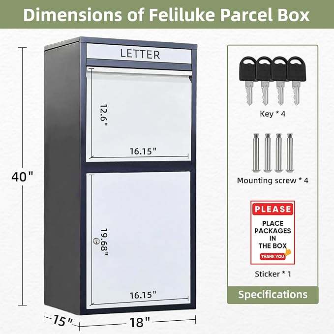 Package Delivery Boxes for Outside, Extra Large Capacity Modern Mailbox, Outdoor Freestanding Porch Box for Package (Black and White)