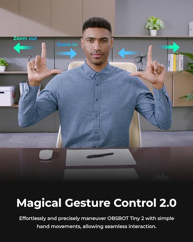 OBSBOT Tiny 2 Webcam 4K Voice Control PTZ, AI Tracking Multi-Mode & Auto Focus, Web Camera with 1/1.5" Sensor, Gesture Control, 60 FPS, HDR Light Correction, Webcam for PC, Streaming, Meeting, etc.