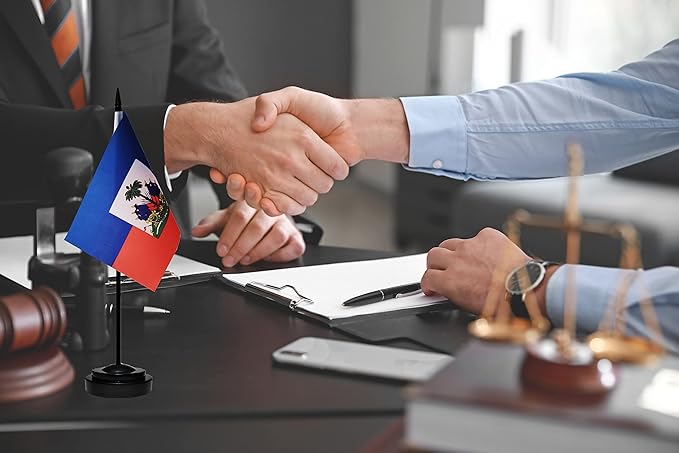 Haiti Flags Haitian Desk Flags Set Small Mini Haiti Flags Table Flag with 13" Black Pole, Black Base and Spear Top, Miniature Haitian Deluxe Desktop Flag, Home Decoration, Office Decoration, Festival