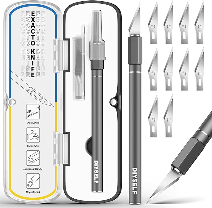 DIYSELF Exacto Knife 12 Pcs Exacto Knife Set with Case Craft Knife Hobby Knife Exacto Knives for Crafting Scrapbooking Rubber Stamps Handmade Work Precision Knife with 11 Blades