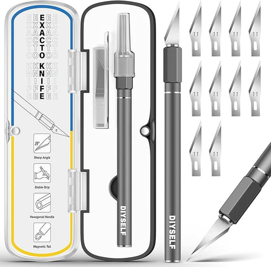 DIYSELF Exacto Knife 12 Pcs Exacto Knife Set with Case Craft Knife Hobby Knife Exacto Knives for Crafting Scrapbooking Rubber Stamps Handmade Work Precision Knife with 11 Blades