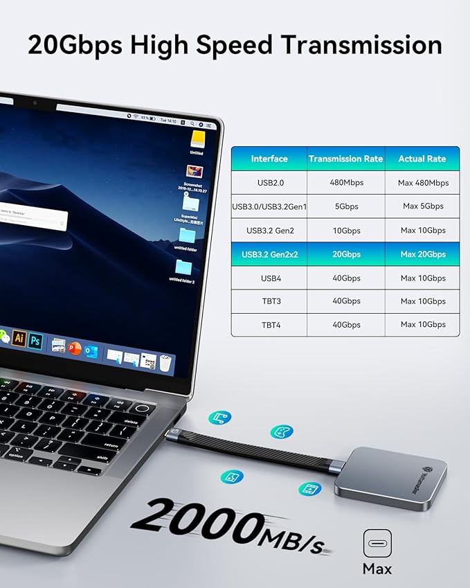 Yottamaster 2TB Magnetic External SSD, Up to 2000MB/s USB 3.2 Gen 2x2 Portable Solid State Drive, Supports 4K ProRes HDR Compatible with iPhone 16/15 Pro Max, Smartphone, Tablet, Laptop