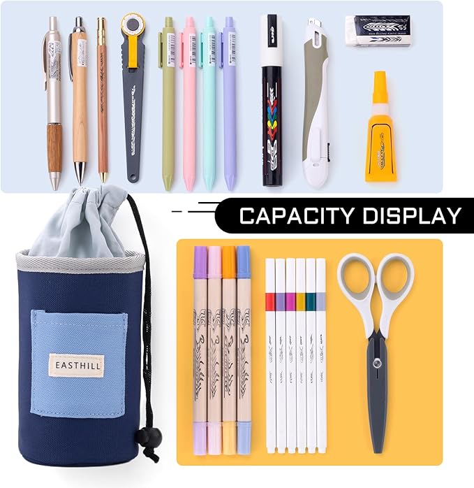 EASTHILL Desk Organizer Pencil Holders Pen Case Pouch for Girls Home School and Office Supplies-Navy