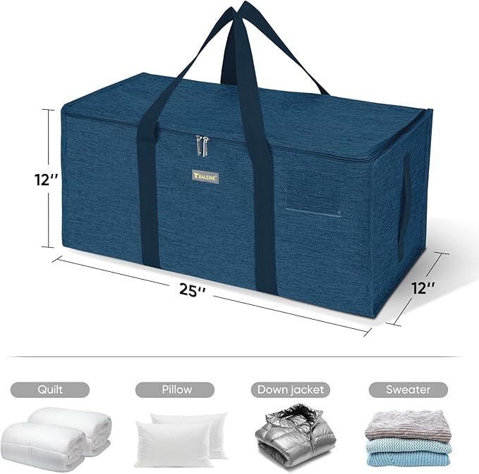 BALEINE Extra Large Storage Tote with Zippers & Carrying Handles, Heavy-Duty Oxford Fabric Moving Bags for Laundry, Space Saving, Storage, 2-Pack, Denim Blue