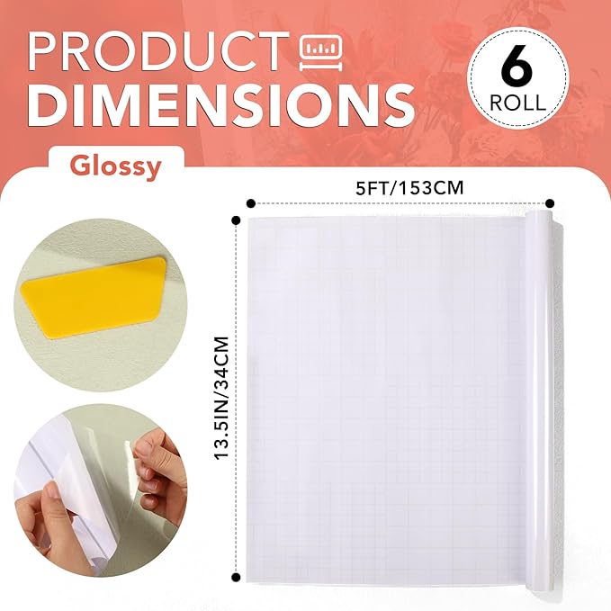 6 Rolls Clear Contact Paper, Plastic Book Covers 13.5 in x 5 ft, Contact Paper peel and stick, Clear Self Adhesive Protective Liner Papers Protector for Crafts Paperback Textbook Hard Covers Documents