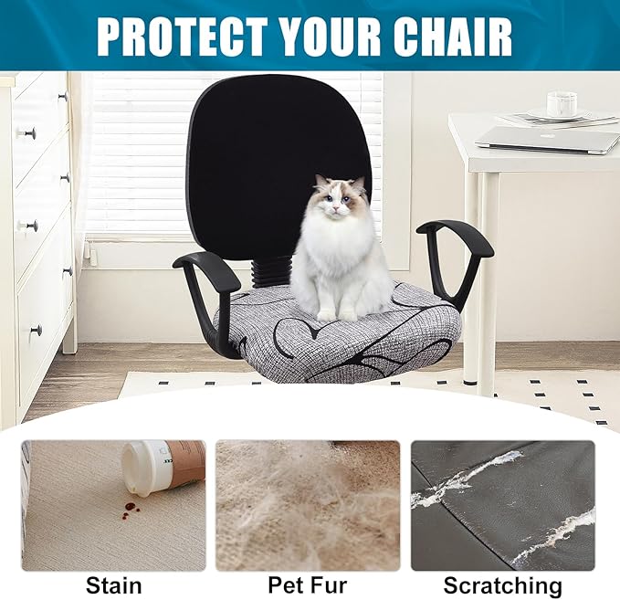 Smiry Printed Office Computer Chair Seat Covers, Stretch Fit Universal Desk Rotating Chair Cover Washable Removable Seat Cushion Protectors - Grey and Black