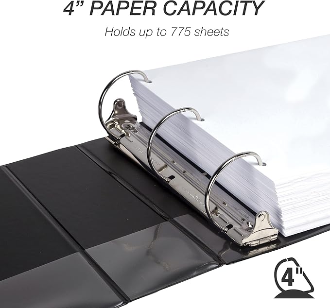 Samsill Durable 4 inch 3 Ring Binder, Made in USA, D Ring Binder, FSC 100% Recycled Chipboard, Black, 2 Pack