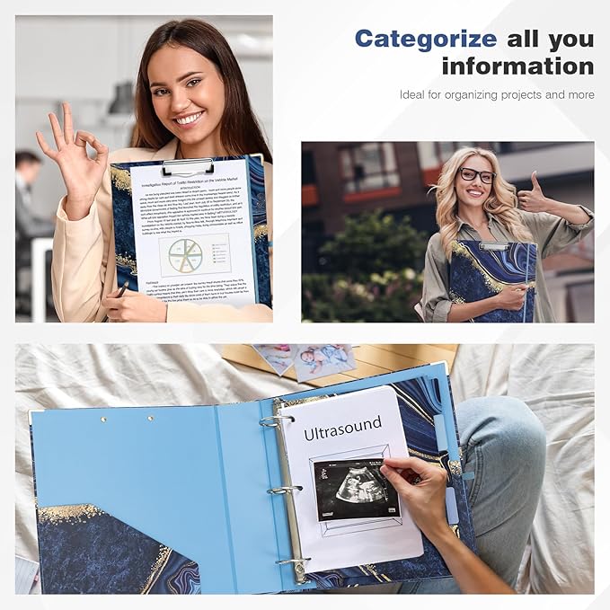 Ospelelf 3 Ring Binder, 2 Inch Letter Size (11" x 8.5") with 5 Tab Dividers, File Folder Labels and Low Profile Clipboards, Blue Marble Binder for School and Office Supplies