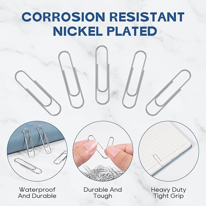 4500 Pcs Paper Clips Bulk Paperclips Medium: 1.3 Inches Paper Clip for Office Supplies Paperwork Students School Home, Paperclip Metal Clips for Paper, 750 Pcs x 6 Boxes, Silver