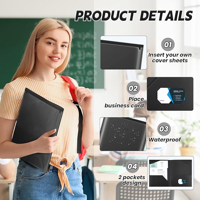 Henoyso 100 Pcs Plastic Folders with Clear Front Pockets Bulk Heavy Duty File Folders with 2 Pockets and Card Slot for Student Teacher Back to School Supplies Office Presentation (Black)