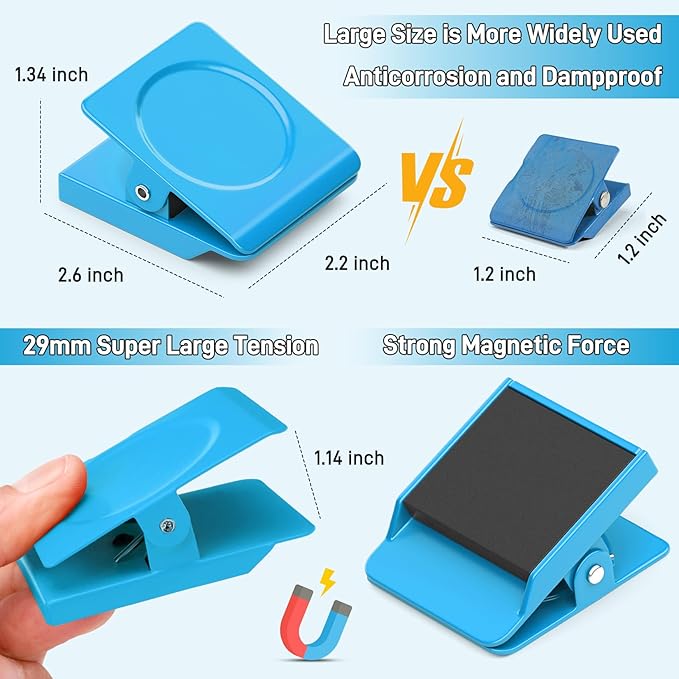 FINDMAG Extra Large Clip Magnets, 4 Pack Coloful Magnetic Clips Heavy Duty, Magnet with Clips for Home, Refrigerator, Hanging, Kitchen, Office - 2.2 Inch