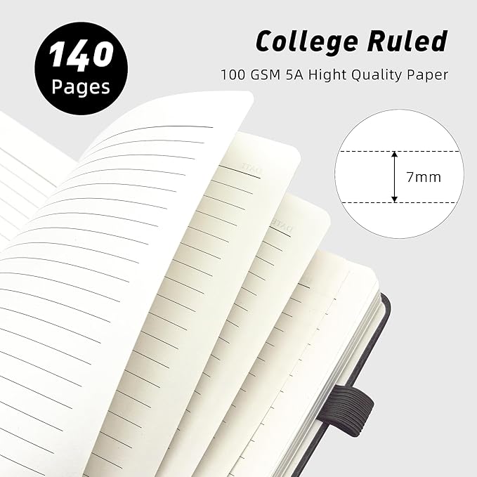 Lined Spiral Journal Notebook for Women & Men, College Ruled Hardcover Notebook for Work & Note Taking, Journals for Writing, 100 GSM, Business, School, 140 Pages, A5(5.8"x8.5") - Black