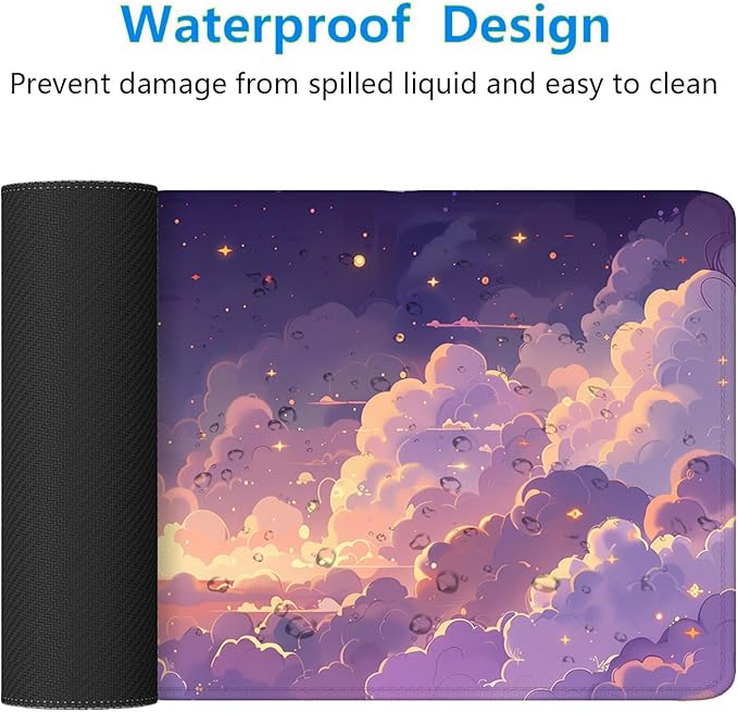 Cute Gaming Mouse Pad Desk Pad Kawaii Pink Purple Gold Clouds Mousepad XL Large Gaming Mouse Pad Laptop Keyboard Mat Desk Pad Office Home Decor for Women Girl 31.5"x11.8"