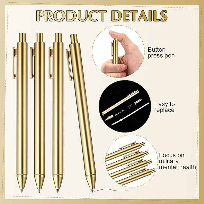 30 Pcs 30 Pcs Gold Slim Ballpoint Pens Bulk Golden Retractable Black Ink Medium Point (0.5mm) Smooth Metallic Color Writing Ballpoint Pens for Wedding Bridal Shower Business Office (Classic Style)