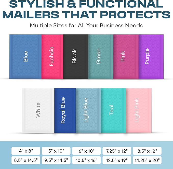 Light Blue Small Bubble Mailers 4x8 Inch #000 | Thick Padded Poly Bubble Mailer Envelopes | 1000 Pack Bulk | Trading Card Sports Card Shipping