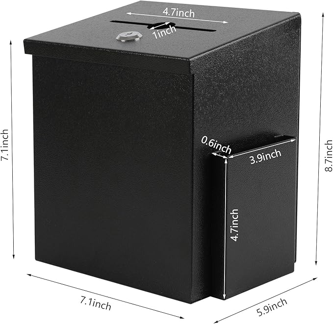 xydled Wall Mounted Ballot & Donation Box with 50 Suggestion Cards, Metal Suggestion Box with Key Lock, Collection Box, Black, 8.7"x 5.9"x7.1"