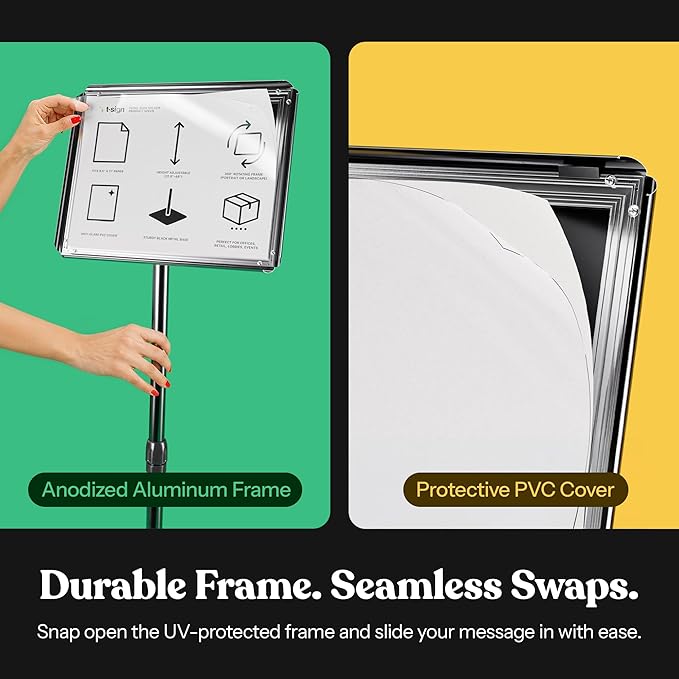 Adjustable Heavy Duty Pedestal Sign Holder - 8.5x11 Inch Vertical & Horizontal Poster Stand with Heavy Square Base for Display, Advertisement & Outdoor Signs