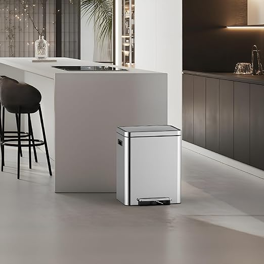 Kitchen Trash Can, 2 x 5.28 Gal (2 x 20L) Dual Trash Can with Recycle Bin, Stainless Steel Garbage Can, Fingerprint-Resistant Soft-Close Dual Recycling Bins for Kitchen