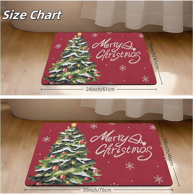 Christmas Doormat Christmas Tree Snowflakes Welcome Mat Farmhouse Floor Mats Outdoor Front Door Mat Front Porch Rugs for Thanksgiving Christmas Indoor Outdoors Decorative, 18" x 30"Inch