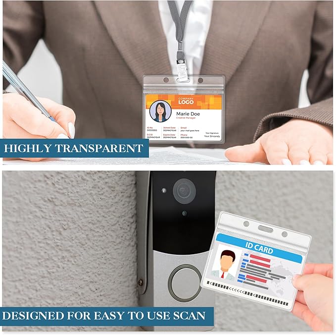 Marspark 50 Sets Clear Name Tags with Lanyard, Lanyards for ID Badges Reusable Strap with ID Holder Plastic Name Badges for Adults Business School Church Conference (Gray)