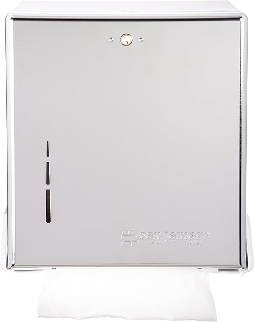 San Jamar True Fold Paper Towel Dispenser Holds Multifold/C-Fold Towels for Bathroom, Kitchens, and Restaurants, Metal and Plastic, 14.5 x 11.375 x 5 Inches, Chrome